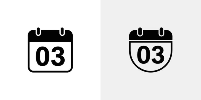 Black Calendar Icon with Rounded and Square Edges Displaying Date 03 over White vector