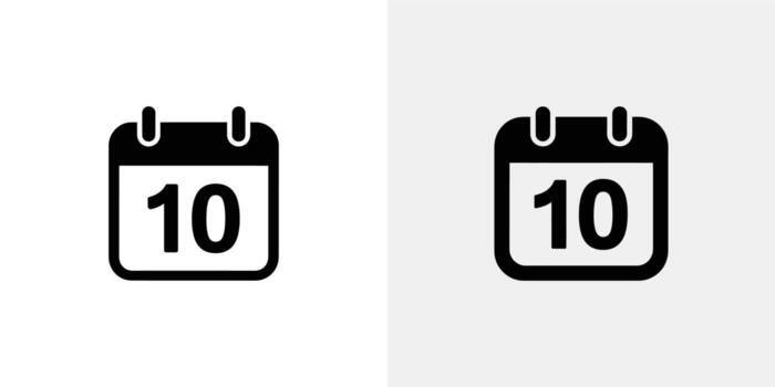 Black Flat Calendar Icon Design Displaying Number 10 on Transparent Backdrop vector