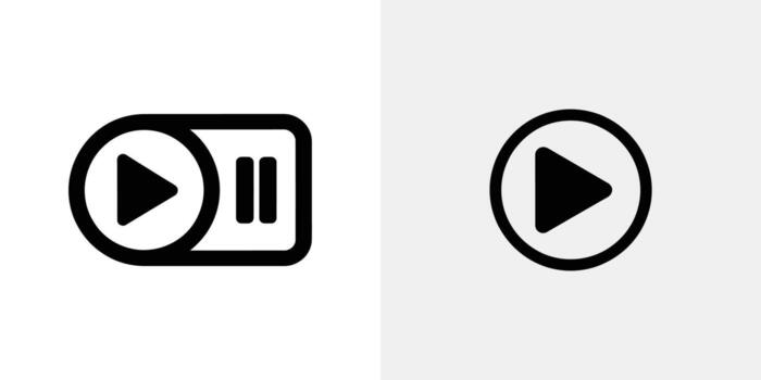Black Play and Pause Icons on Rectangular and Circular Shapes with Light Gray Background vector