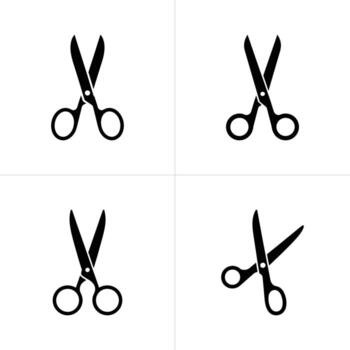 negro tijeras íconos en un cuadrícula modelo aislado en blanco antecedentes ilustración vector