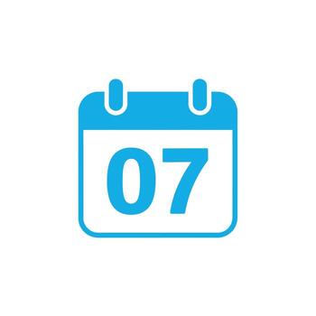 Blue Calendar Icon Displaying Number 07 Isolated on a White Background vector