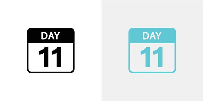 Calendar Icon Depicting Day 11 in Black and Blue Color Variants with White Background vector