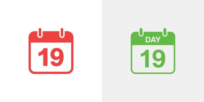Calendar Icon Displaying Day 19 in Red and Green Color Variations on White Background vector
