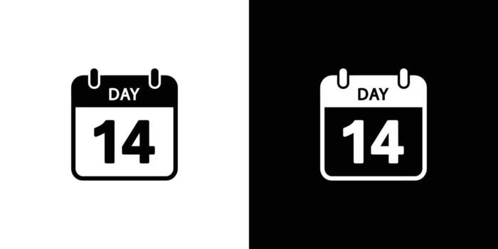 Calendar Icon Design with Number 14 in Black and White Styles, Style vector