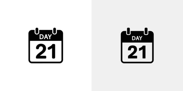 Calendar Icon Displaying Day 21 in Black over White and Light Gray Background vector