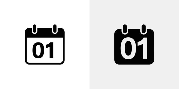 Calendar Icon Displaying First Day in Black and White on Transparent Background vector
