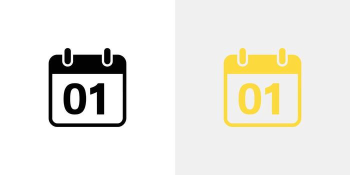 Calendar Icon Set Showing the First Day in Black and Yellow Style vector