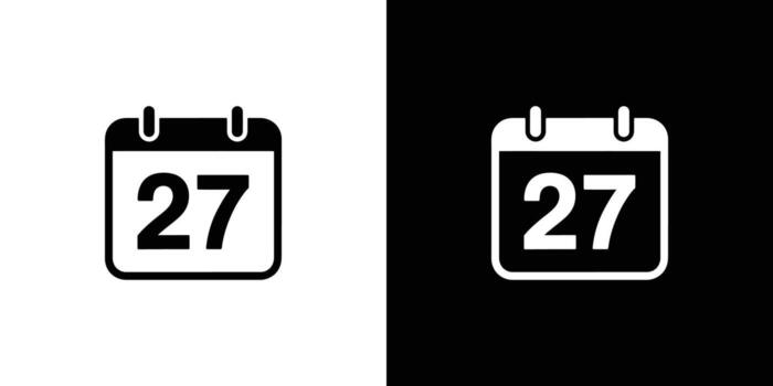 Calendar Icon Showing Day 27 Displayed in Black and White, Isolated Design vector