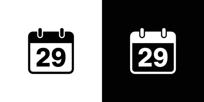 Calendar Icon Showing Day Twenty Nine Isolated on Black and White Backgrounds vector