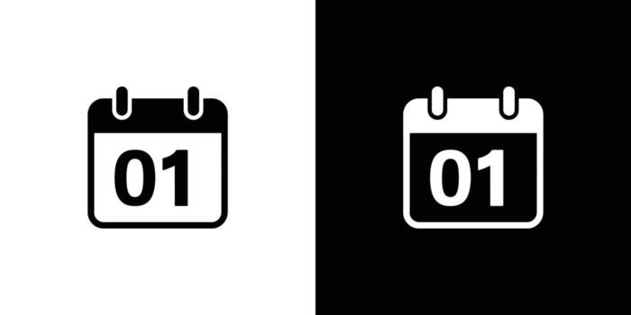 Calendar Icon Showing First Day in Black and White Split Version vector