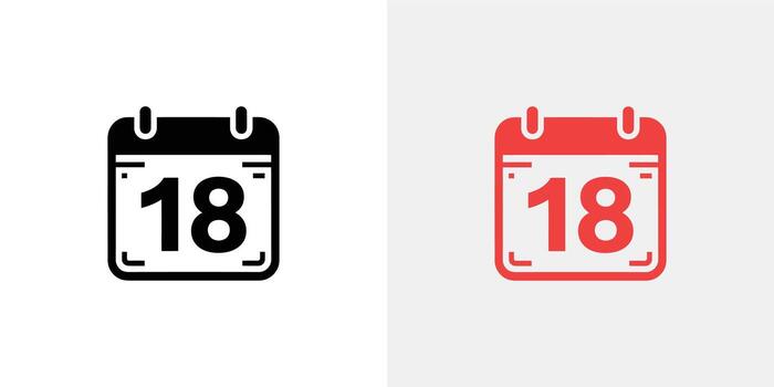 Calendar Icon , Number 18, Event Date Reminder, Red And Black, Isolated Design vector