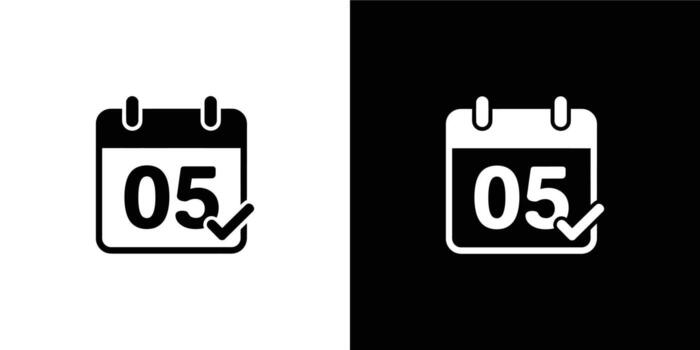 Calendar Icon with 05 Date and Check Mark in Black and White Design on Split Background vector