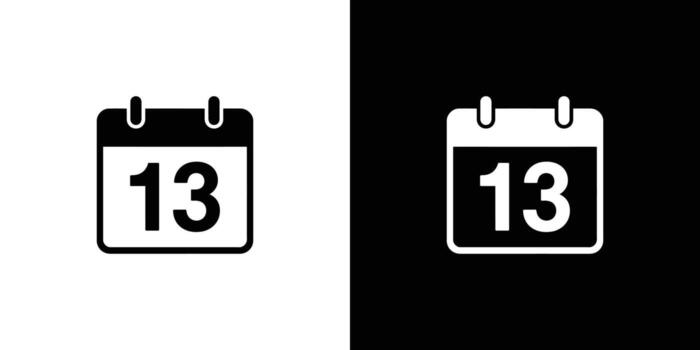 Calendar Icon with 13th Day in Black and White Style for Web and Print vector