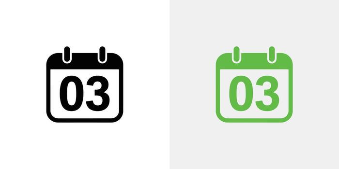 Calendar Icon with Day 03 in Black and Green Color Variations on White vector