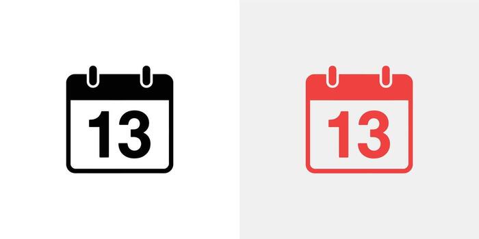 Calendar Icon with Day 13 in Black and Red on White and Gray Backgrounds vector