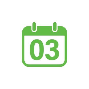 Calendar Icon with Number 03 in Green Color on Transparent Background vector