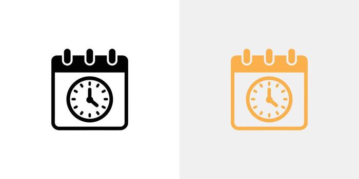 Calendar with Clock Icons in Black and Orange Representing Schedule Management and Time Tracking vector
