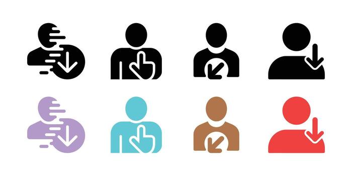 Colorful Avatar Icons Featuring Arrows and a Hand Gesture Down, Pointing, and Speed vector