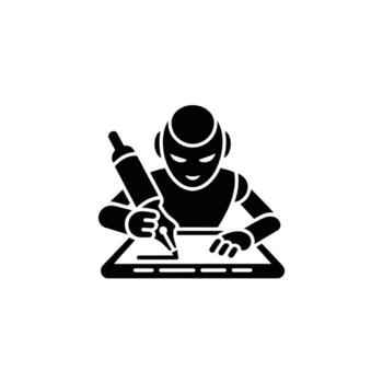 creativo negro robot dibujo en digital tableta con aguja en transparente antecedentes vector