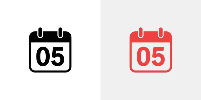 Date 05 Icon in Black and Red on White Background Calendar Design vector