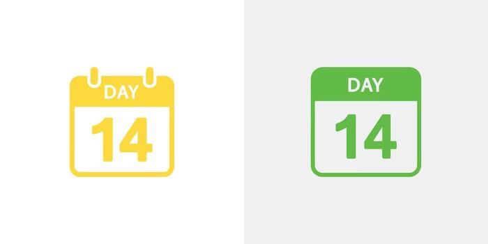 Day 14 Calendar Icon in Yellow and Green Colors on Light Background Graphics vector