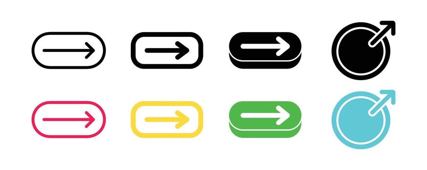 Diverse Arrow Icon Collection Directional Navigation Buttons in Multiple Styles and Colors, Isolated on White vector