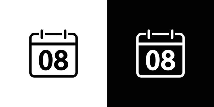 Eighth Day Calendar Icon in Black and White, Illustrating Scheduling and Time Management Tools vector