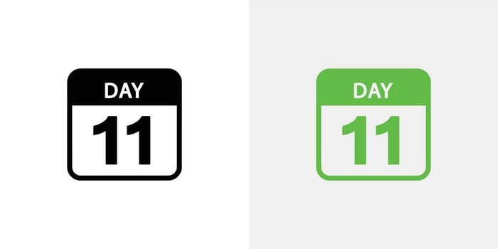 Eleventh Day Icon Set Calendar Block in Black and Green isolated vector