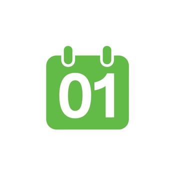 First Day Icon Green Calendar with Number 01 Date on Transparent Background vector