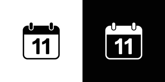 Flat Calendar Icon in Black and White with Date Number Eleven vector