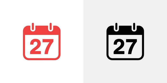 Flat Design Calendar Icon Illustrating Day 27 in Red and Black on White Background vector