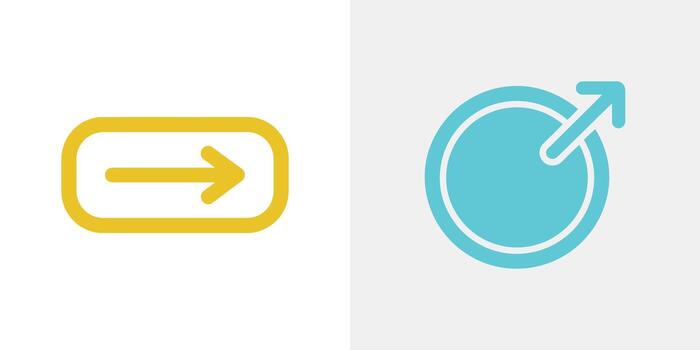 Forward Arrow in Yellow Rectangle and Male Symbol in Teal Circle vector