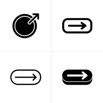 Four Black and White Arrow Icons Representing Directional Movement and Symbolism Within Squares vector