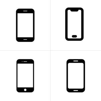 cuatro negro y blanco teléfono inteligente íconos mostrando diferente diseño estilos y botón configuraciones vector