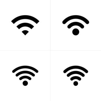 Four black and white variations of WiFi symbols for wireless internet access icons vector