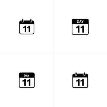 Four Black Calendar Icons Showing Day 11 in Different Design Variations on White Background vector