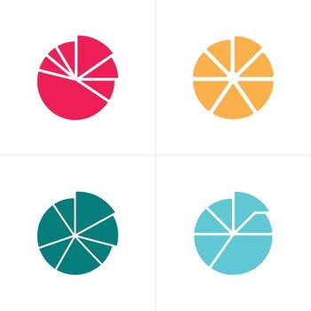 cuatro vistoso tarta cartas con diferente segmentaciones en un blanco antecedentes vector