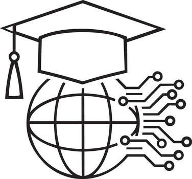 Art of digital education concept with graduation cap and globe connected to circuits vector