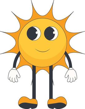 Retro Sun Character Isolated on White Background. vector
