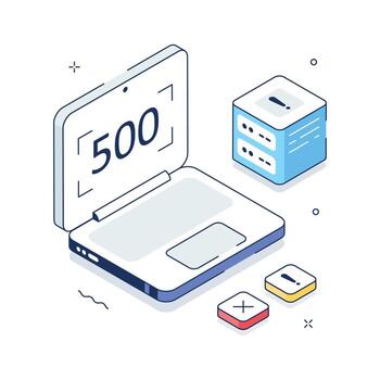 isométrica ilustración de 500 interno servidor error con ordenador portátil y base de datos concepto vector