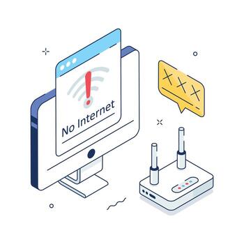 Isometric illustration showing no internet connection and offline mode error page. vector