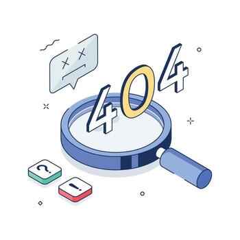 Creative 3D magnifier concept showing 404 page not found website illustration. vector