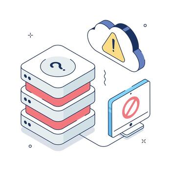 Isometric illustration showing cloud server issue or online backup failure. vector