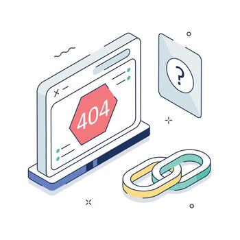Creative 3D isometric design of 404 error with broken link concept. vector