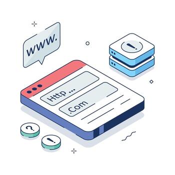 Isometric 3D domain not found illustration showing http error page. vector