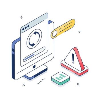 Isometric design showing website reload or refresh warning alert, modern illustration vector