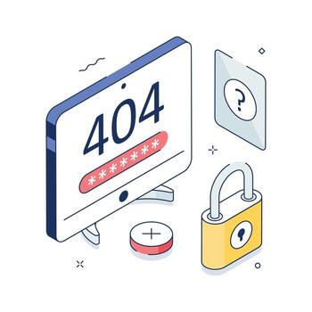 3d isométrica concepto demostración bloqueado sitio web 404 página error. vector