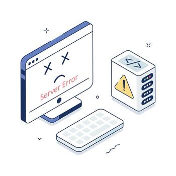 3D isometric illustration showing web server error and data problem. vector