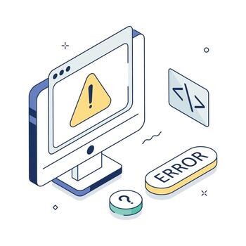 Isometric computer screen showing website alert and danger notification vector