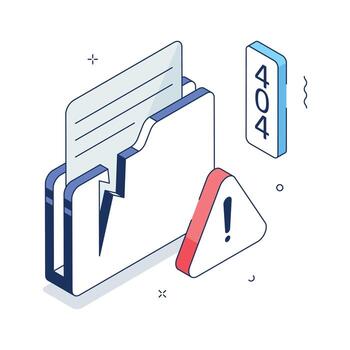 3d isométrica carpeta demostración archivo error o desaparecido documento advertencia. vector